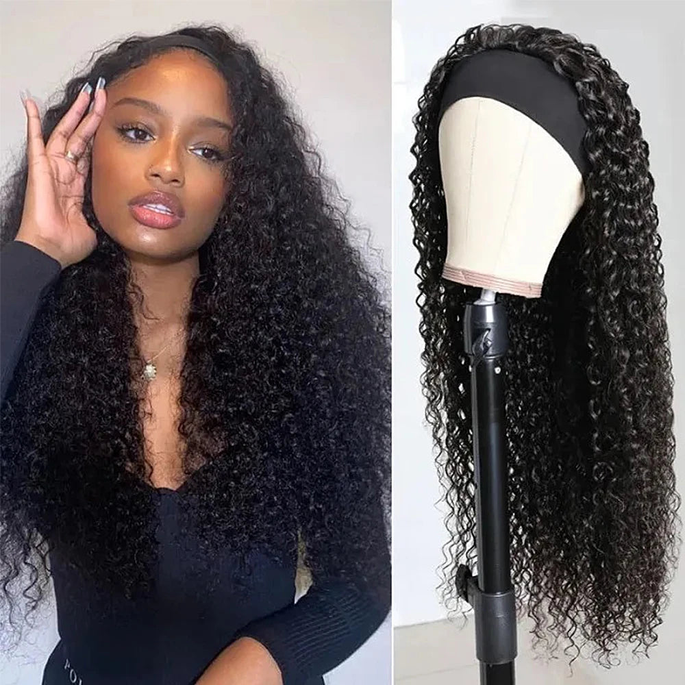 Water Wave Human Hair Headband Wigs For Women Kinky Curly Cheap Wig Fall Machine Made Brazilian Remy Human Hair