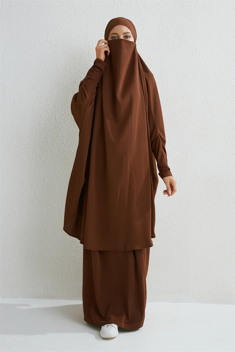 Muslim Sets Ramadan Hijab Dress+Maxi Skirts Ethnic Modesty Prayer Dress Women Jilbab Kaftan Muslim Abayas Dubai Robe Caftan