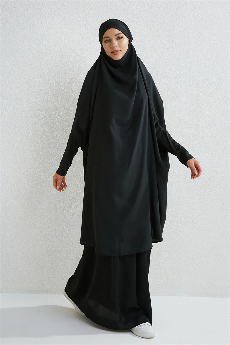 Muslim Sets Ramadan Hijab Dress+Maxi Skirts Ethnic Modesty Prayer Dress Women Jilbab Kaftan Muslim Abayas Dubai Robe Caftan