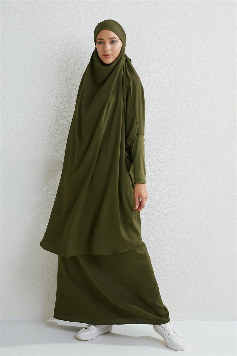 Muslim Sets Ramadan Hijab Dress+Maxi Skirts Ethnic Modesty Prayer Dress Women Jilbab Kaftan Muslim Abayas Dubai Robe Caftan