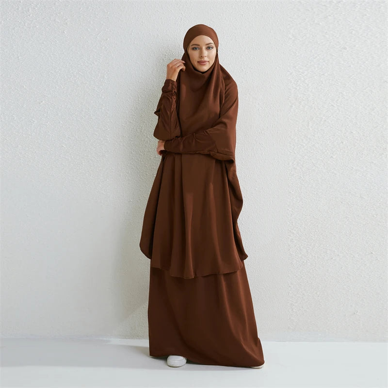 Muslim Sets Ramadan Hijab Dress+Maxi Skirts Ethnic Modesty Prayer Dress Women Jilbab Kaftan Muslim Abayas Dubai Robe Caftan