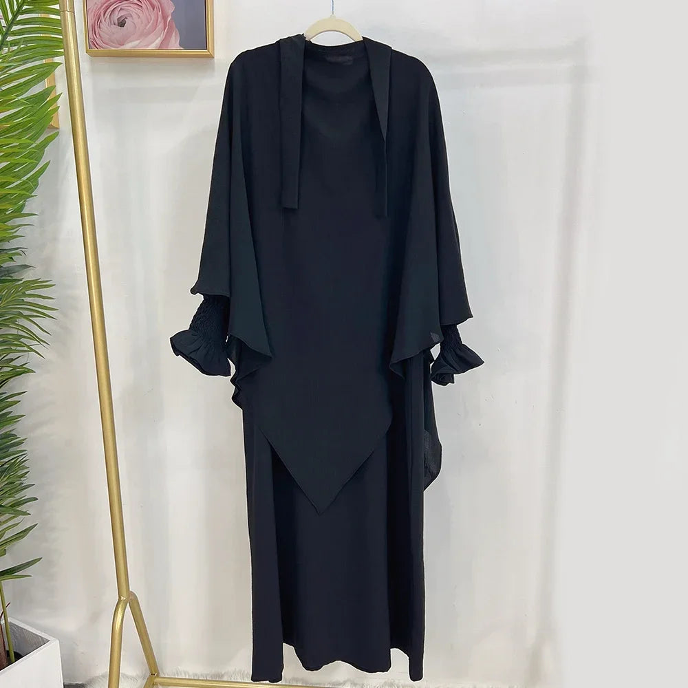2pc Khimar Abayas Women Muslim Modest Hijab Dress Prayer Garment Turkey Abaya Kaftan Islam Robe Ramadan Eid Djellaba Jalabiya