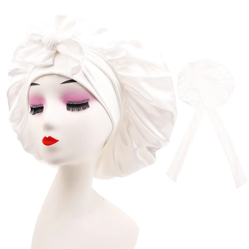 Women Satin Bonnet for Sleeping Double Layer Adjustable Hair Bonnet Night Cap for Curly Hair Shower Cap Silk Hair Cover Styling