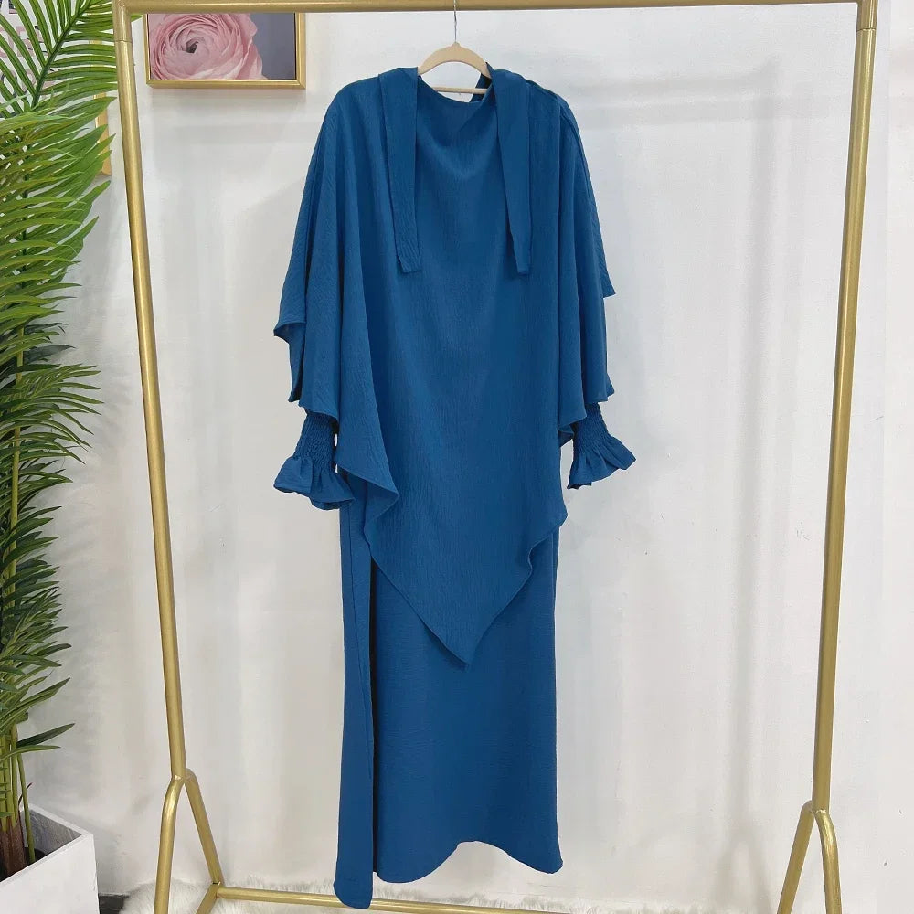 2pc Khimar Abayas Women Muslim Modest Hijab Dress Prayer Garment Turkey Abaya Kaftan Islam Robe Ramadan Eid Djellaba Jalabiya
