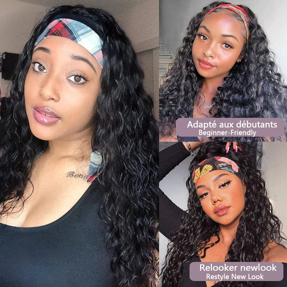 Water Wave Human Hair Headband Wigs For Women Kinky Curly Cheap Wig Fall Machine Made Brazilian Remy Human Hair