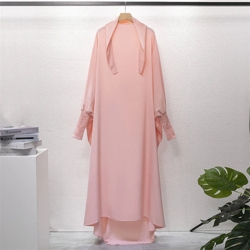 Muslim Abaya Women Jilbab Islamic Clothing Dubai Saudi Black Robe Turkish Modesty One-piece Prayer Dress Hooded Smocking Sleeve