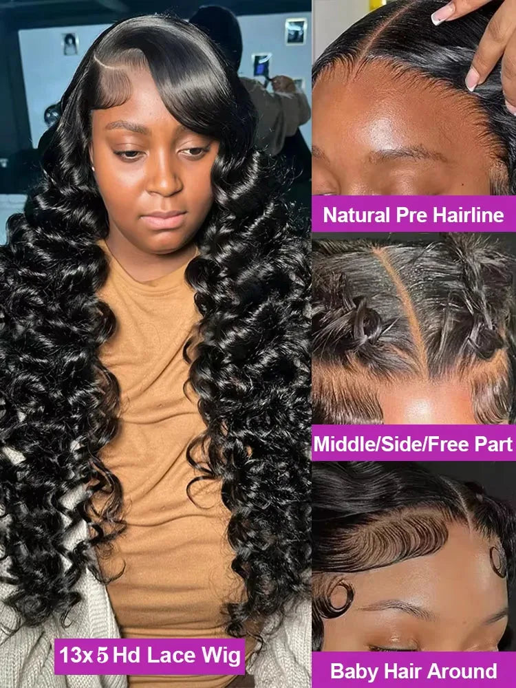 Lakeisha 220 High Density Loose Wave Curly Human Hair Wigs 30 Inch 13x6 HD Lace Frontal Wig Brazilian Preplucked Raw Remy Hair