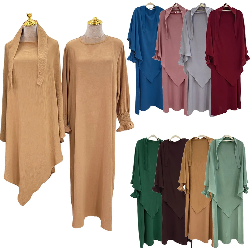 2pc Khimar Abayas Women Muslim Modest Hijab Dress Prayer Garment Turkey Abaya Kaftan Islam Robe Ramadan Eid Djellaba Jalabiya
