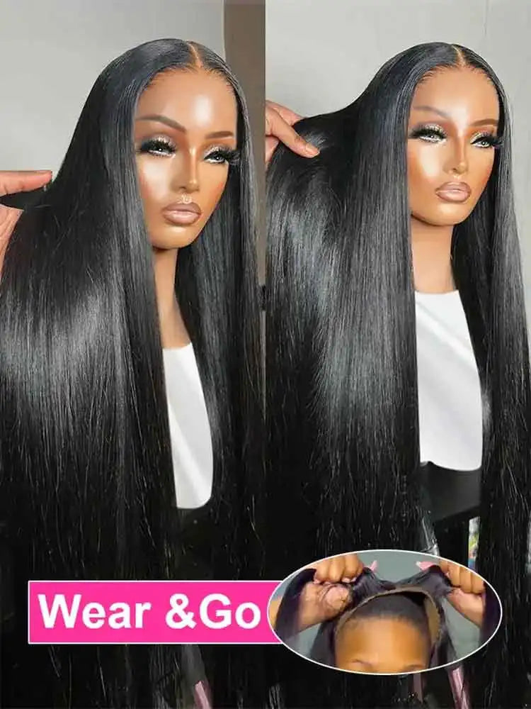 34 Inches Glueless Wigs Human Hair 4X4 Straight Lace Closure Wig Brazilian Glueless Wig Human Hair Ready To Wear For Black Women