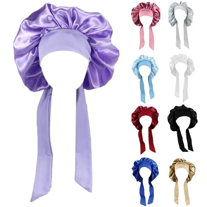 Women Satin Bonnet for Sleeping Double Layer Adjustable Hair Bonnet Night Cap for Curly Hair Shower Cap Silk Hair Cover Styling