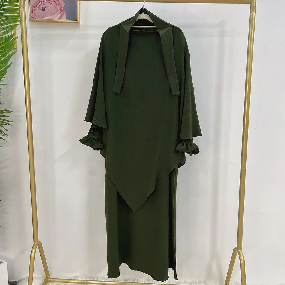 2pc Khimar Abayas Women Muslim Modest Hijab Dress Prayer Garment Turkey Abaya Kaftan Islam Robe Ramadan Eid Djellaba Jalabiya