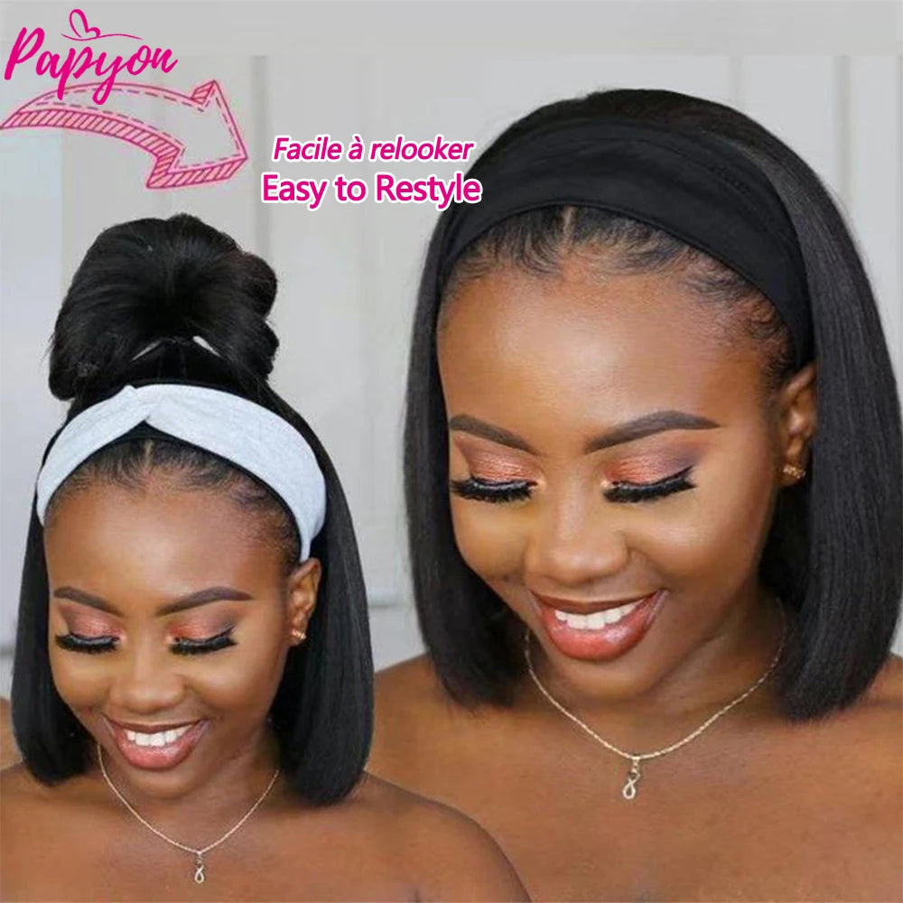 Headband Wigs Brazilian Human Hair Bob Headband Wigs for Women Easy Put On and Go Wigs Short Straight Wigs Machine Made Wig