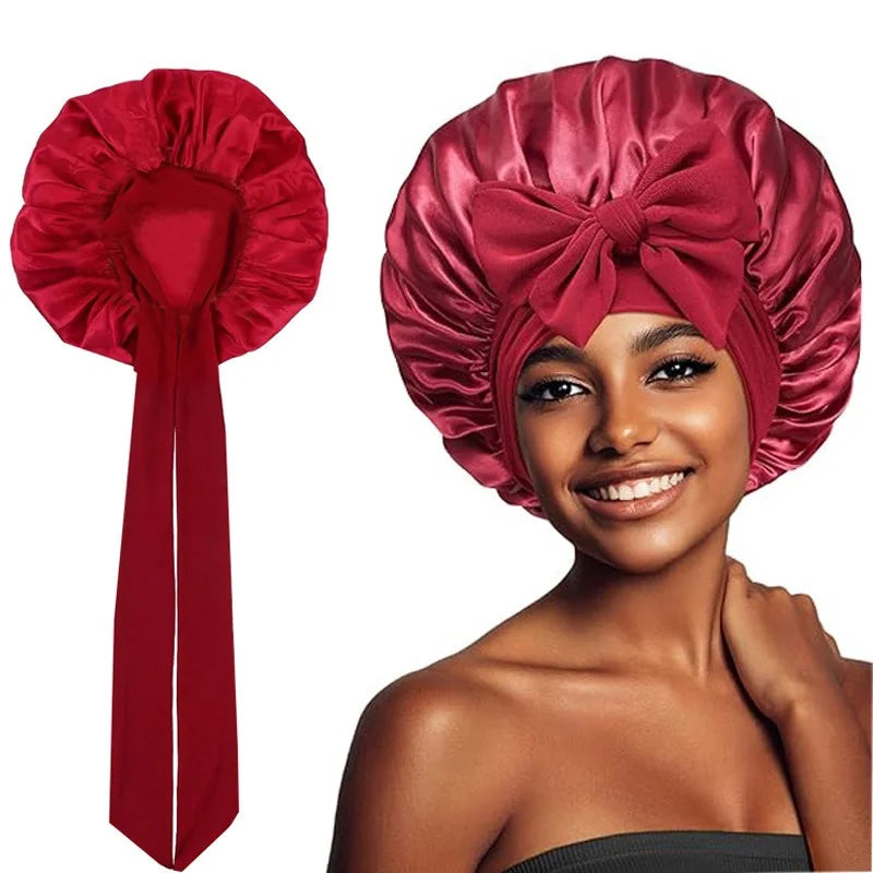 Women Satin Bonnet for Sleeping Double Layer Adjustable Hair Bonnet Night Cap for Curly Hair Shower Cap Silk Hair Cover Styling