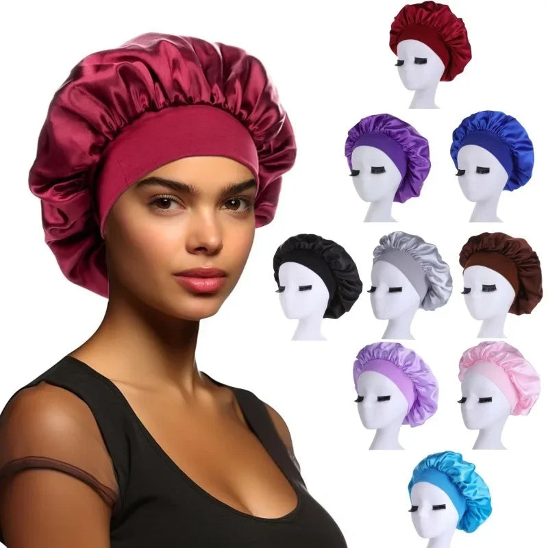 Women Satin Bonnet for Sleeping Double Layer Adjustable Hair Bonnet Night Cap for Curly Hair Shower Cap Silk Hair Cover Styling