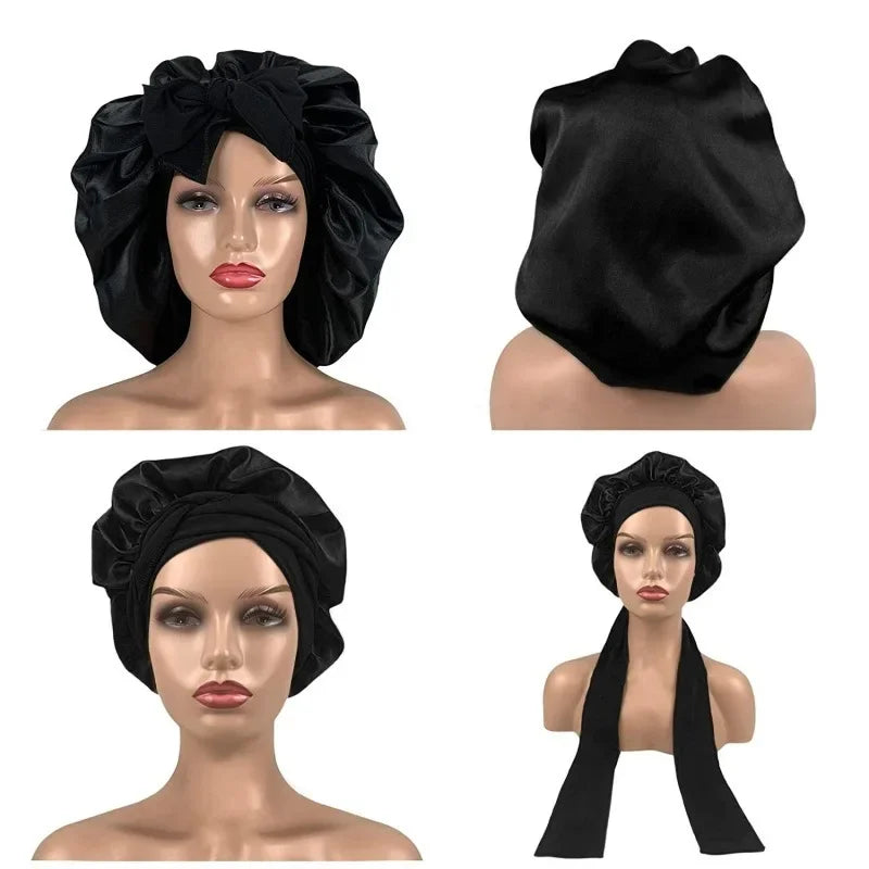 Women Satin Bonnet for Sleeping Double Layer Adjustable Hair Bonnet Night Cap for Curly Hair Shower Cap Silk Hair Cover Styling