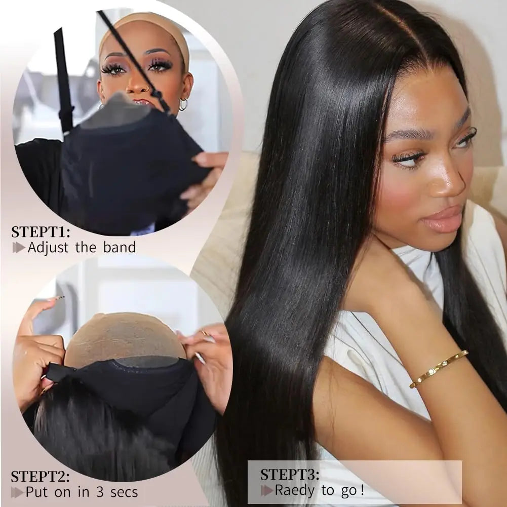 34 Inches Glueless Wigs Human Hair 4X4 Straight Lace Closure Wig Brazilian Glueless Wig Human Hair Ready To Wear For Black Women