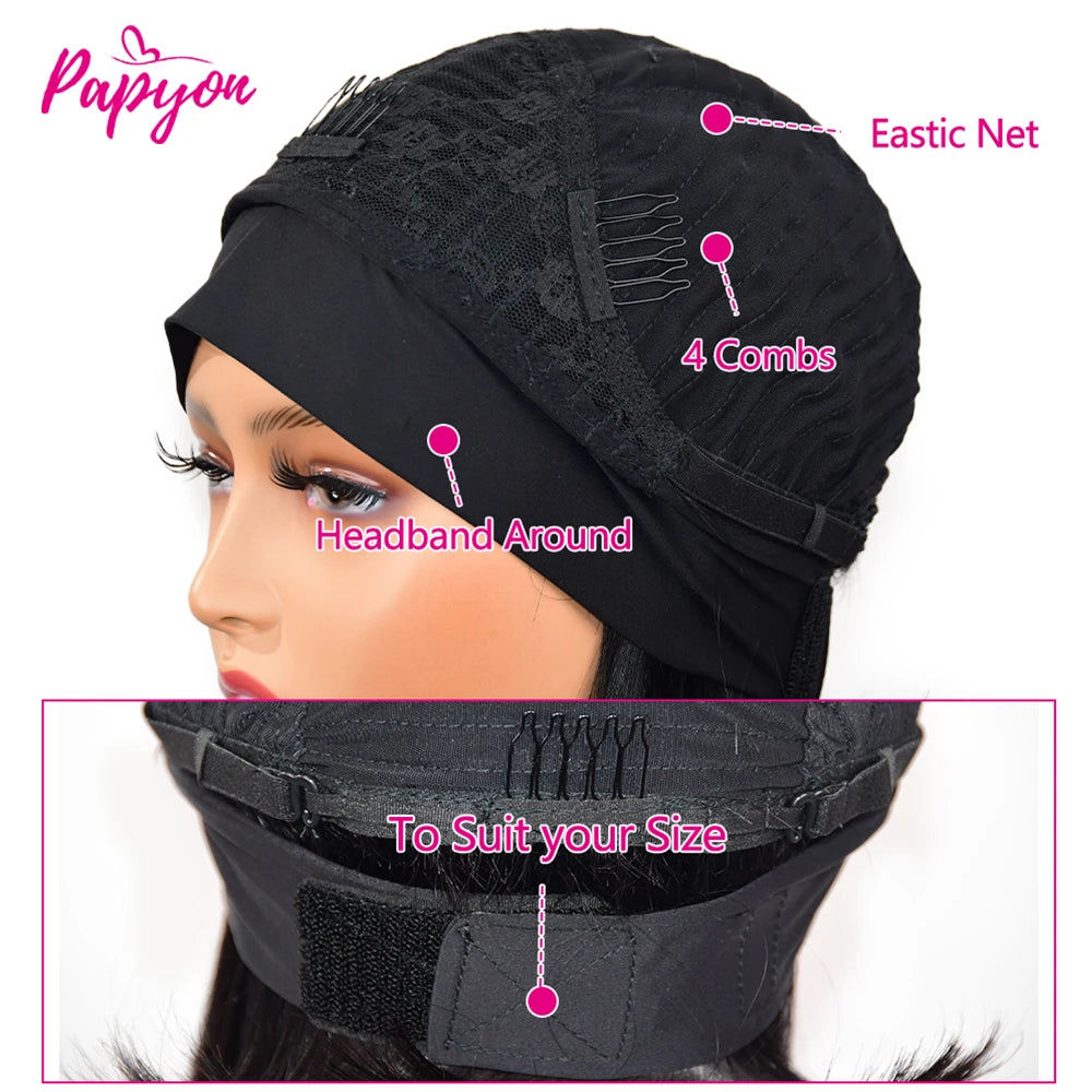 Headband Wigs Brazilian Human Hair Bob Headband Wigs for Women Easy Put On and Go Wigs Short Straight Wigs Machine Made Wig