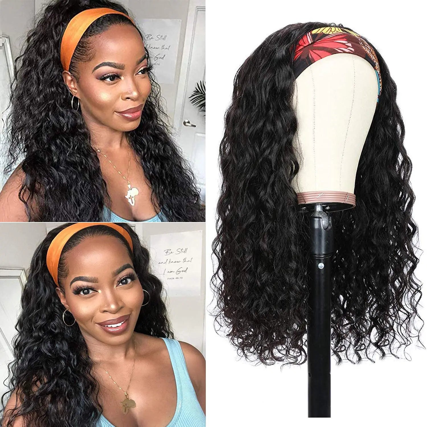 Water Wave Human Hair Headband Wigs For Women Kinky Curly Cheap Wig Fall Machine Made Brazilian Remy Human Hair