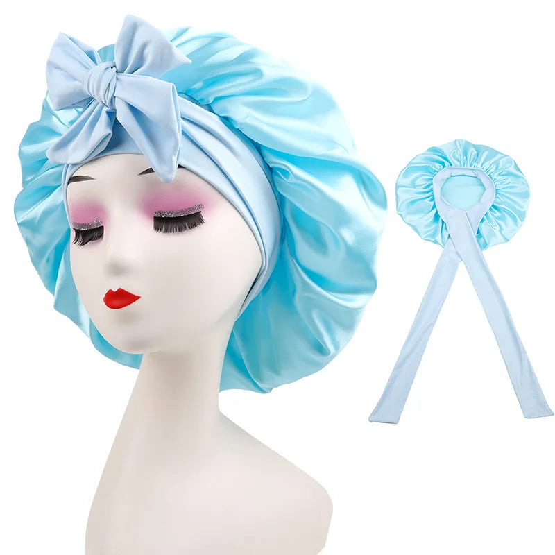 Women Satin Bonnet for Sleeping Double Layer Adjustable Hair Bonnet Night Cap for Curly Hair Shower Cap Silk Hair Cover Styling