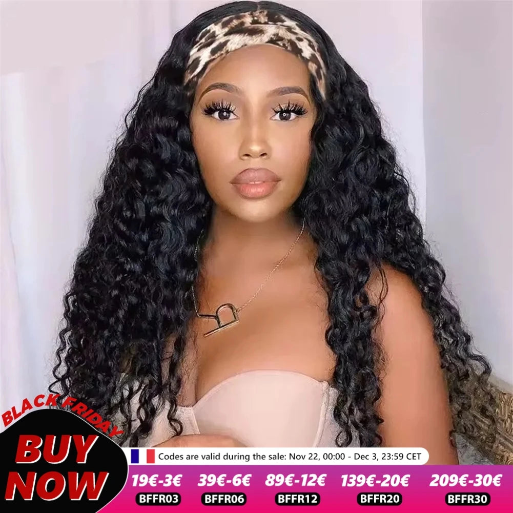 Water Wave Human Hair Headband Wigs For Women Kinky Curly Cheap Wig Fall Machine Made Brazilian Remy Human Hair