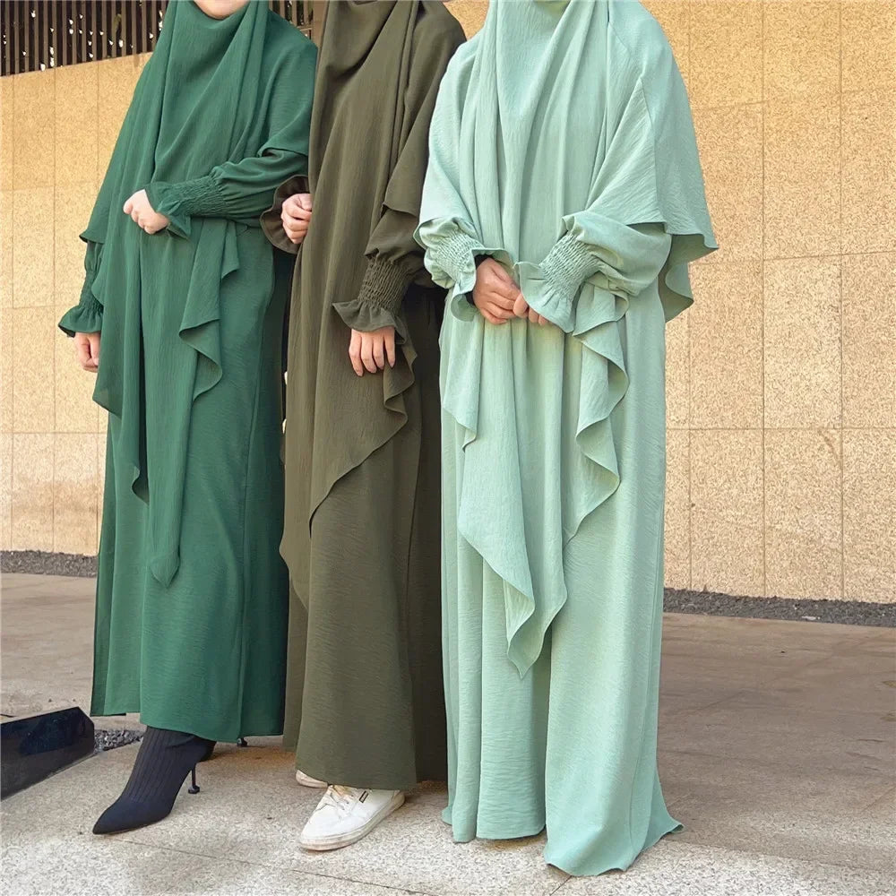 2pc Khimar Abayas Women Muslim Modest Hijab Dress Prayer Garment Turkey Abaya Kaftan Islam Robe Ramadan Eid Djellaba Jalabiya