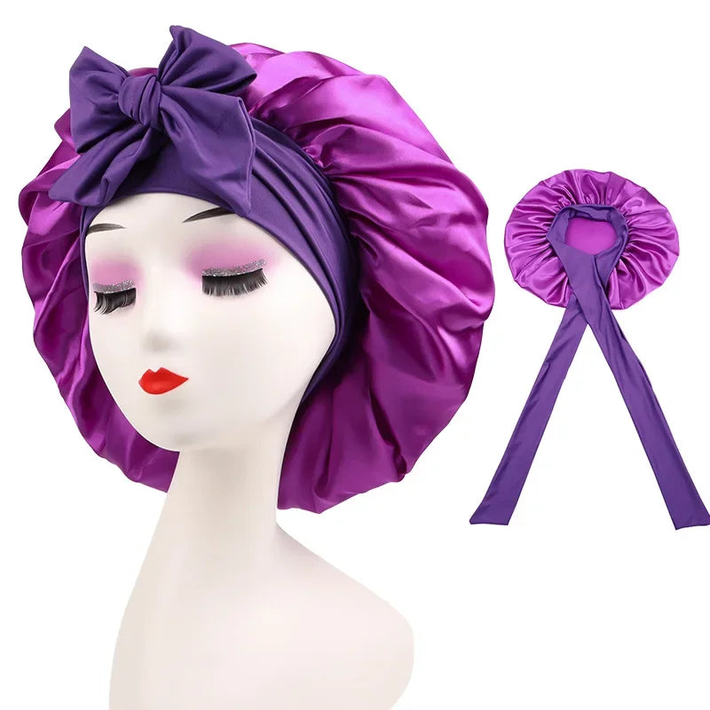 Women Satin Bonnet for Sleeping Double Layer Adjustable Hair Bonnet Night Cap for Curly Hair Shower Cap Silk Hair Cover Styling