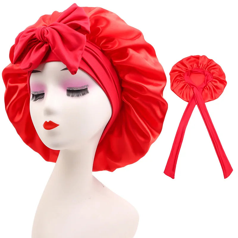 Women Satin Bonnet for Sleeping Double Layer Adjustable Hair Bonnet Night Cap for Curly Hair Shower Cap Silk Hair Cover Styling