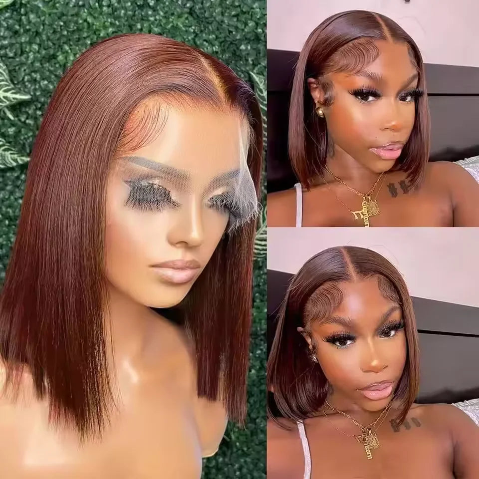 Chocolate Brown Straight 13x4 Lace Frontal Bob Wig Human Hair Brazilian Remy Hair #4 Colored Bob For Women Pre Plucked Hairline