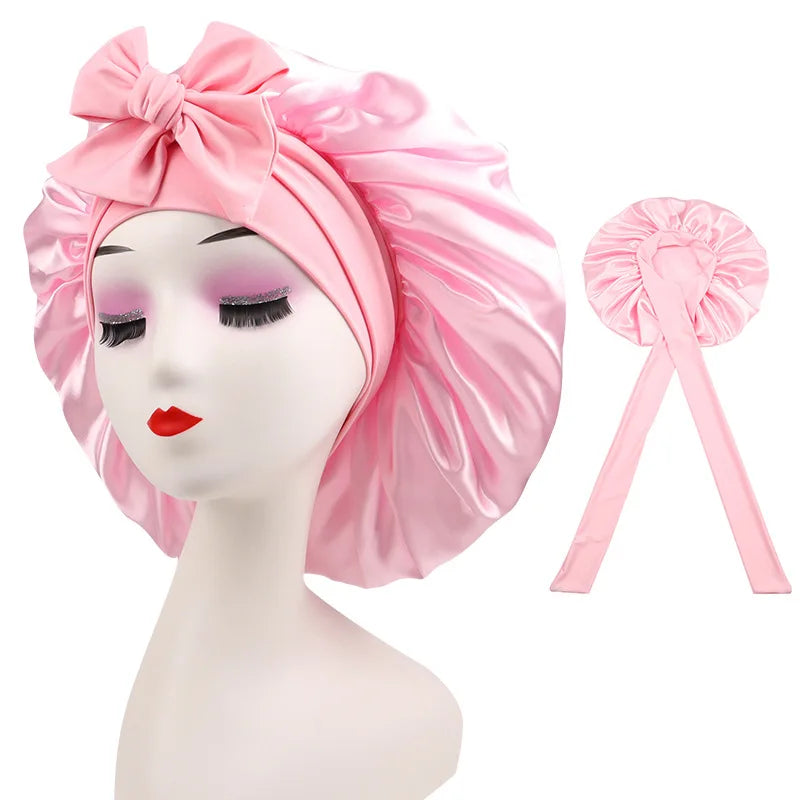 Women Satin Bonnet for Sleeping Double Layer Adjustable Hair Bonnet Night Cap for Curly Hair Shower Cap Silk Hair Cover Styling