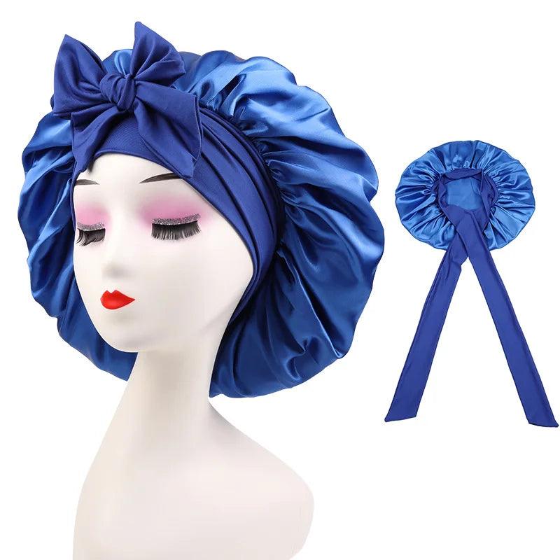 Women Satin Bonnet for Sleeping Double Layer Adjustable Hair Bonnet Night Cap for Curly Hair Shower Cap Silk Hair Cover Styling