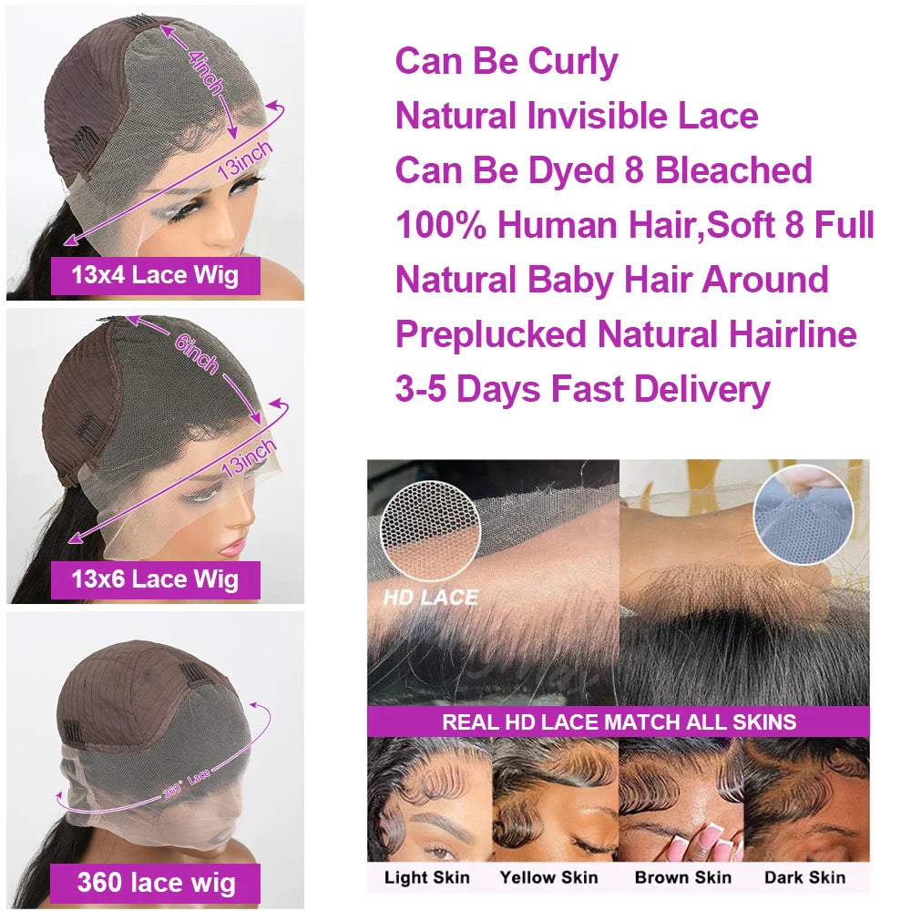 13X6 HD Transparent Deep Wave Lace Frontal Wig Brazilian 36 Inch 13x4 360 Water Curly Lace Front Human Hair Wigs For Women 250%