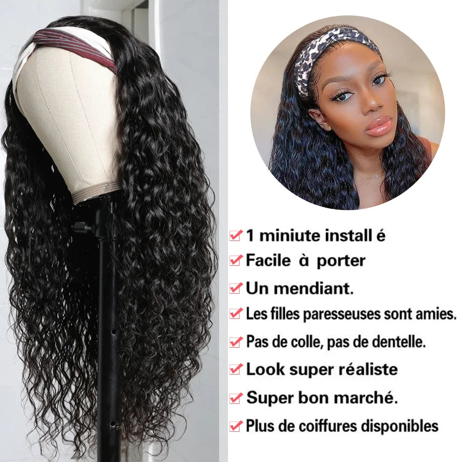 Water Wave Human Hair Headband Wigs For Women Kinky Curly Cheap Wig Fall Machine Made Brazilian Remy Human Hair