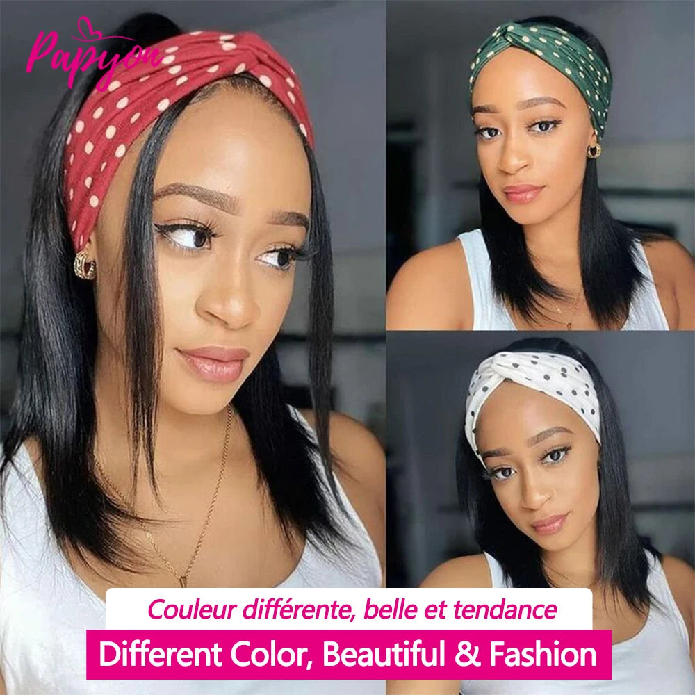Headband Wigs Brazilian Human Hair Bob Headband Wigs for Women Easy Put On and Go Wigs Short Straight Wigs Machine Made Wig