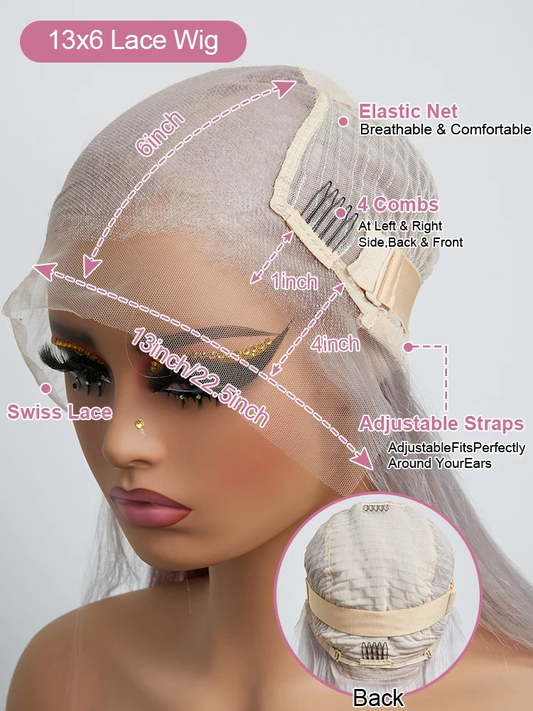 Silver Grey Straight Wigs Human Hair Vietnamese 220% Density 13x6 HD Lace Frontal Colored Wig 38 Pre Plucked With Baby Hairline