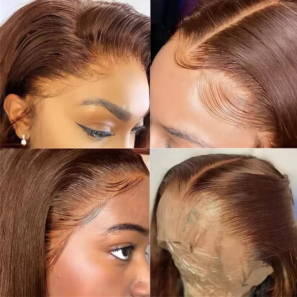 Chocolate Brown Straight 13x4 Lace Frontal Bob Wig Human Hair Brazilian Remy Hair #4 Colored Bob For Women Pre Plucked Hairline