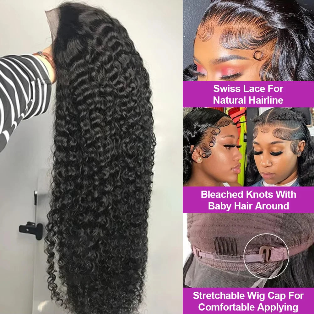 13X6 HD Transparent Deep Wave Lace Frontal Wig Brazilian 36 Inch 13x4 360 Water Curly Lace Front Human Hair Wigs For Women 250%