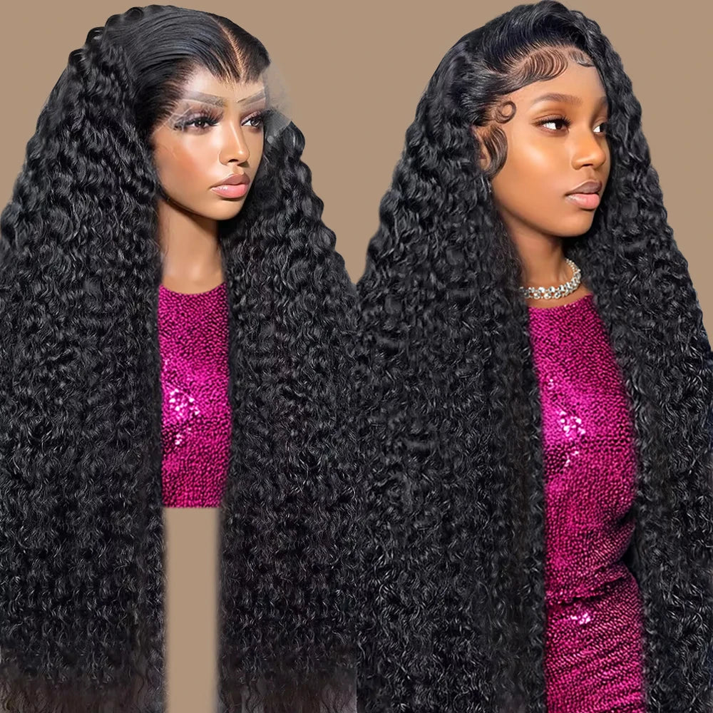 13X6 HD Transparent Deep Wave Lace Frontal Wig Brazilian 36 Inch 13x4 360 Water Curly Lace Front Human Hair Wigs For Women 250%