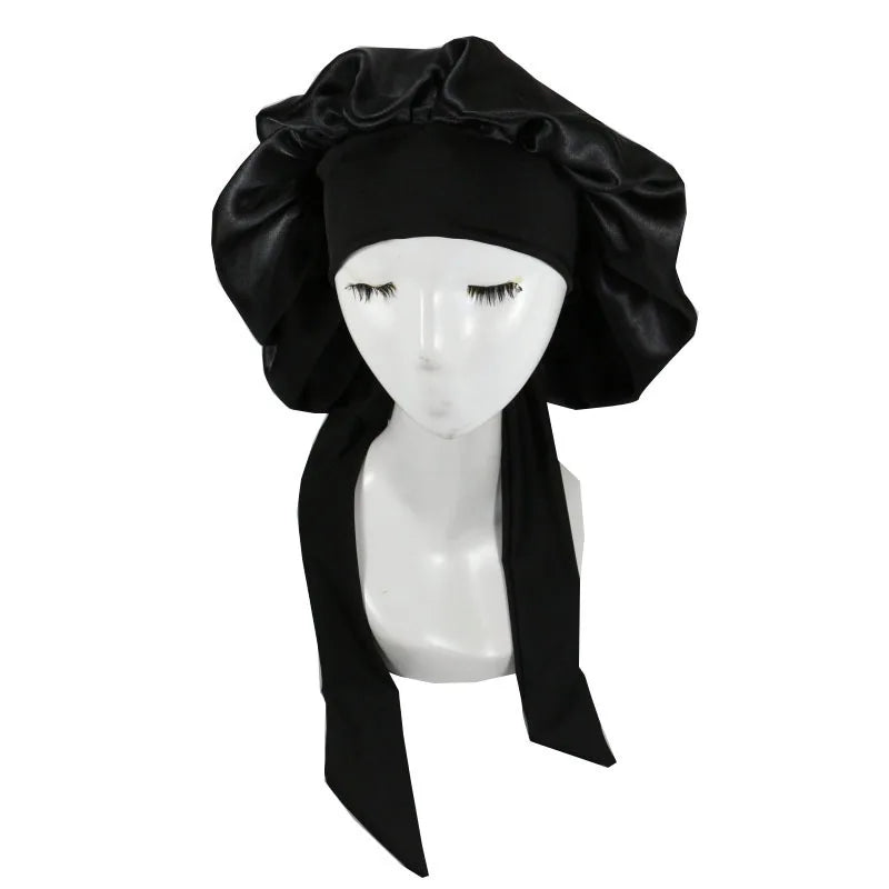 Women Satin Bonnet for Sleeping Double Layer Adjustable Hair Bonnet Night Cap for Curly Hair Shower Cap Silk Hair Cover Styling