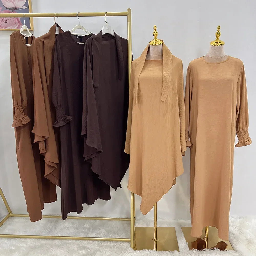 2pc Khimar Abayas Women Muslim Modest Hijab Dress Prayer Garment Turkey Abaya Kaftan Islam Robe Ramadan Eid Djellaba Jalabiya