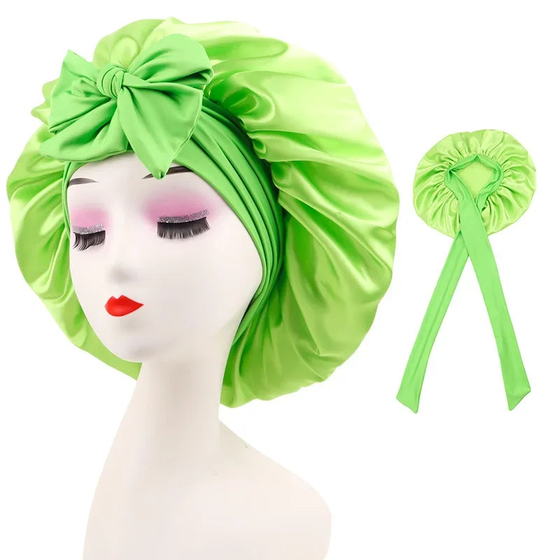 Women Satin Bonnet for Sleeping Double Layer Adjustable Hair Bonnet Night Cap for Curly Hair Shower Cap Silk Hair Cover Styling