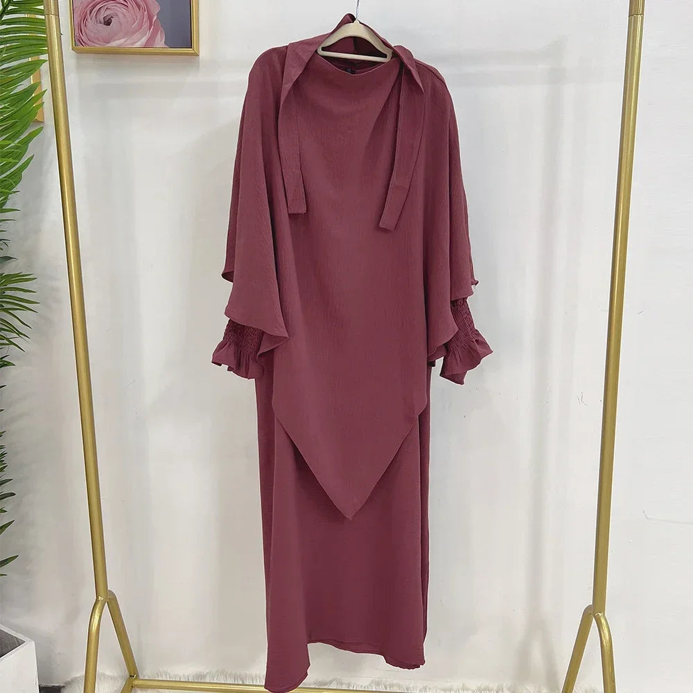2pc Khimar Abayas Women Muslim Modest Hijab Dress Prayer Garment Turkey Abaya Kaftan Islam Robe Ramadan Eid Djellaba Jalabiya