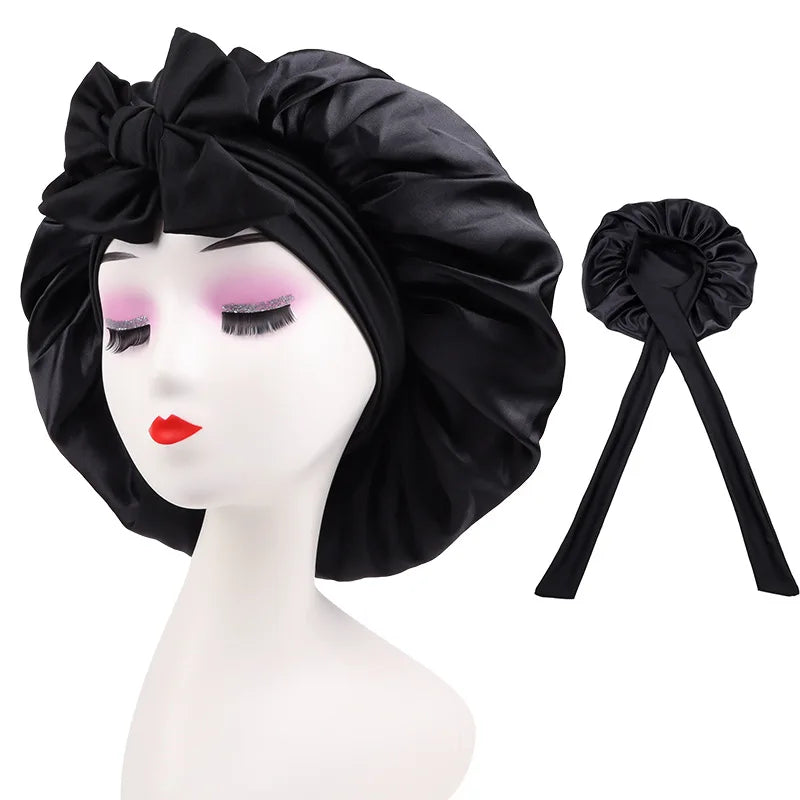 Women Satin Bonnet for Sleeping Double Layer Adjustable Hair Bonnet Night Cap for Curly Hair Shower Cap Silk Hair Cover Styling