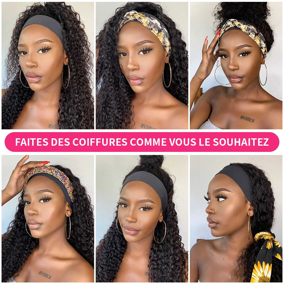 Water Wave Human Hair Headband Wigs For Women Kinky Curly Cheap Wig Fall Machine Made Brazilian Remy Human Hair