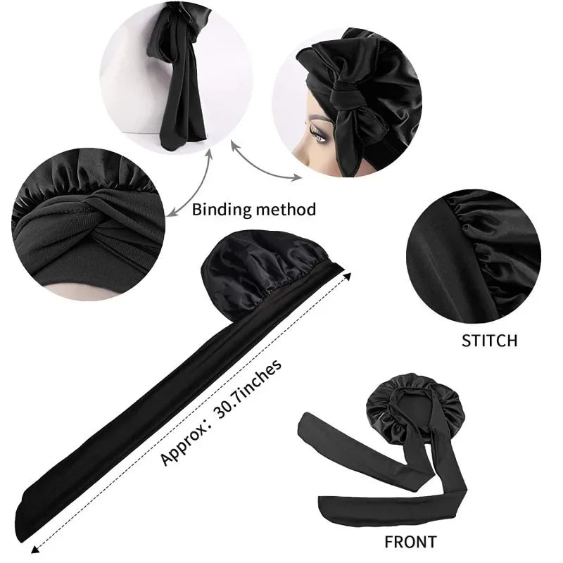 Women Satin Bonnet for Sleeping Double Layer Adjustable Hair Bonnet Night Cap for Curly Hair Shower Cap Silk Hair Cover Styling